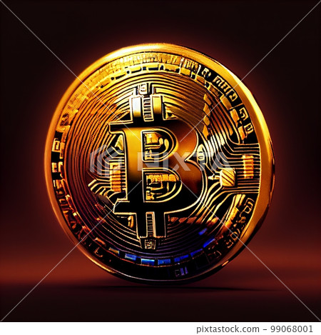 golden coin bitcoin symbol isolated on dark background. golden coin bitcoin symbol isolated on dark background. 99068001