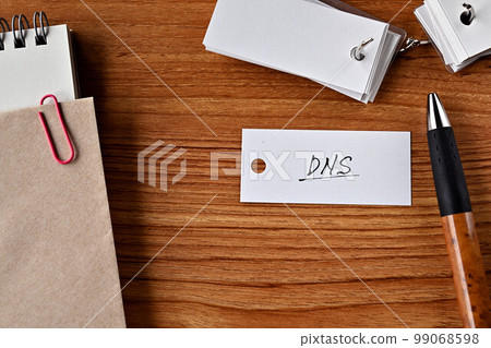 A desk with a wordbook labeled DNS A desk with a wordbook labeled DNS 99068598