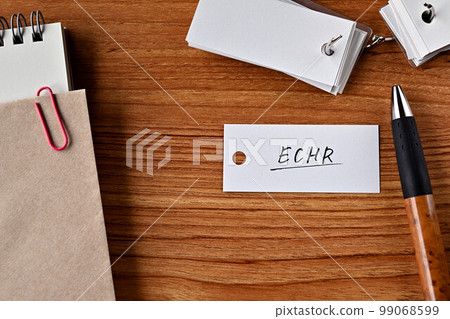 A desk with a vocabulary book labeled ECHR A desk with a vocabulary book labeled ECHR 99068599