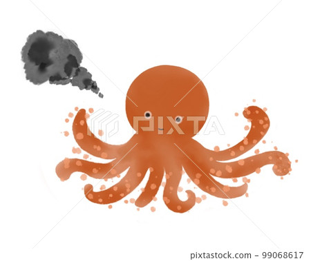 章魚吐墨的插圖（水彩風格） 99068617