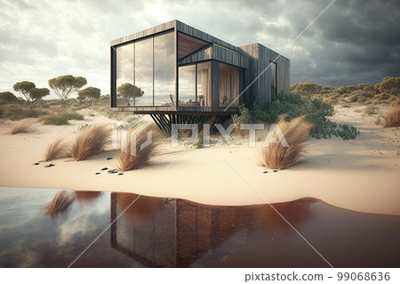 Small luxury modern beach house. Beach house. Modern architecture. Villa by the sea 99068636