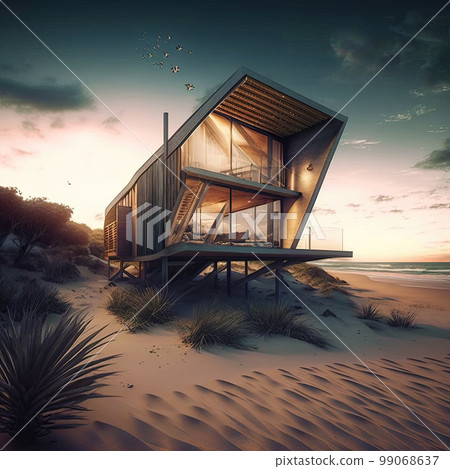 Small luxury modern beach house. Beach house. Modern architecture. Villa by the sea 99068637