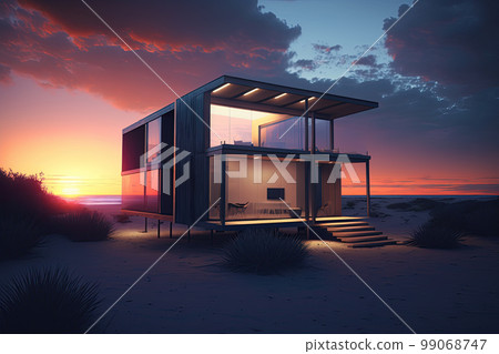 Small luxury modern beach house. Beach house. Modern scandinavian architecture. Minimalistic villa by the sea 99068747