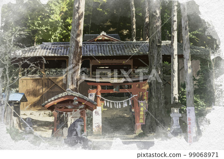 水彩風格小畑Obata Hachimangu Shinmon Gate Kanra Town, 群馬縣 99068971