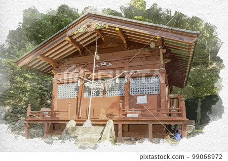 Watercolor-style Obata Obata Hachiman Shrine Worship Hall, Kanra Town, Gunma Prefecture 99068972