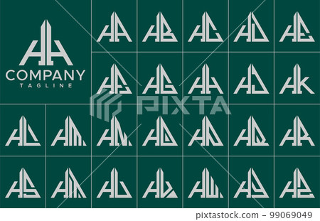 Modern triangle letter H logo design template set. Simple line H initial logo. 99069049