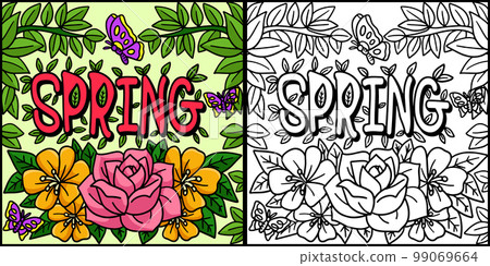 Spring Butterfly Flower Coloring Page Illustration 99069664