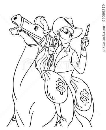 Cowboy Horse Riding with a Gun Isolated Coloring  99069819