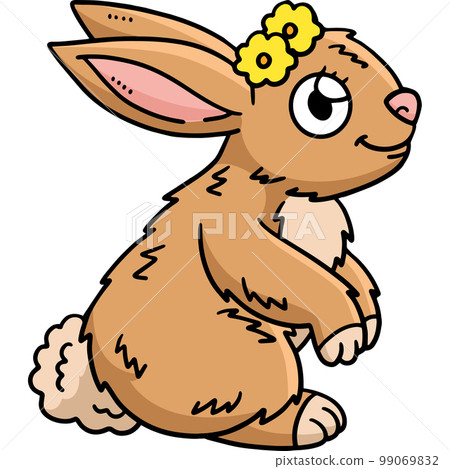 Spring Rabbit Flower On Head Cartoon Clipart 99069832