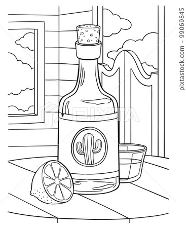Cowboy Bottle of Tequila and Lemon Coloring Page Cowboy Bottle of Tequila and Lemon Coloring Page 99069845