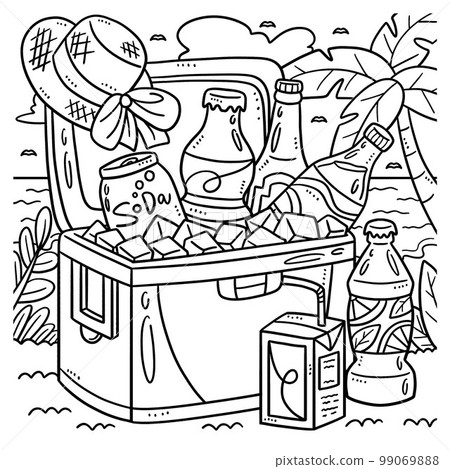 Summer Beverages in Ice Cooler Coloring Page Summer Beverages in Ice Cooler Coloring Page 99069888