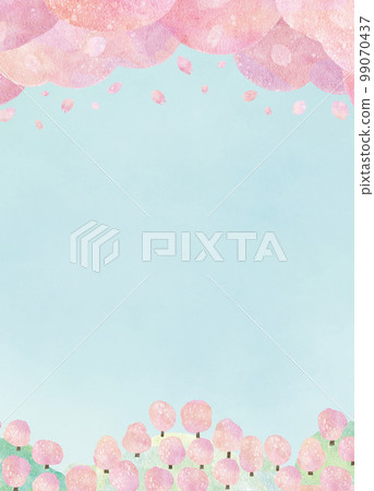 櫻花盛開的櫻花樹水彩插圖背景 99070437