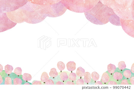 櫻花盛開的櫻花樹水彩插圖背景 99070442
