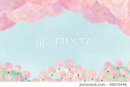 櫻花盛開的櫻花樹水彩插圖背景 99070446