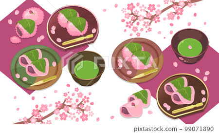 Sakura Japanese sweets illustration set 99071890