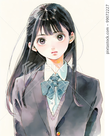嚴肅的高中女生和初中女生水彩插圖“AI 生成圖像” 99072227