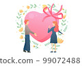 傳達愛意的情侶和心形禮物 99072488