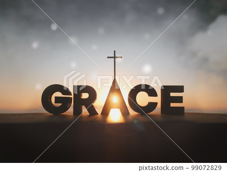 The bright light of the dawn, the church full of God's grace and grace, and the cross of Jesus and Christmas 99072829