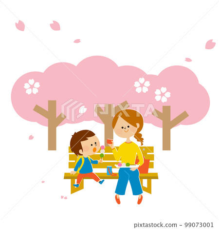 Illustration material of parent and child watching cherry blossoms 99073001