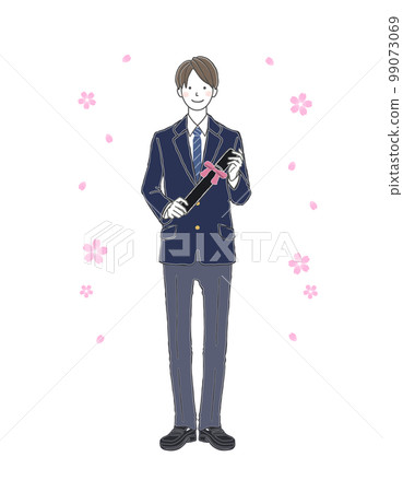 Male student in uniform with cherry blossoms and certificate Male student in uniform with cherry blossoms and certificate 99073069