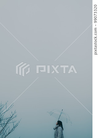 Photo of a woman holding an umbrella in the city background 99073320