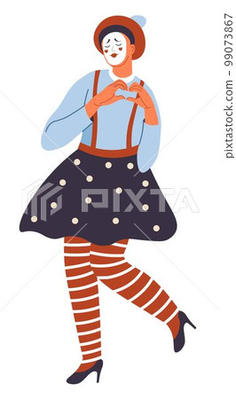 Pantimimist woman with beret, mime performance Pantimimist woman with beret, mime performance 99073867