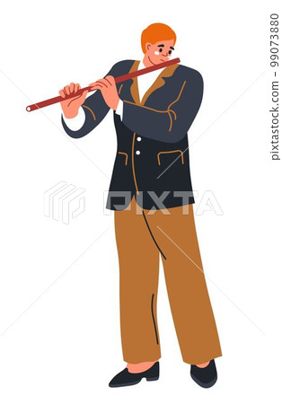Musician playing on flute, musical performance Musician playing on flute, musical performance 99073880