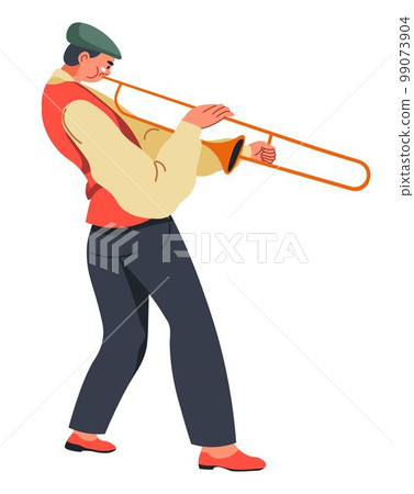 Saxophonist man playing on musical instrument Saxophonist man playing on musical instrument 99073904