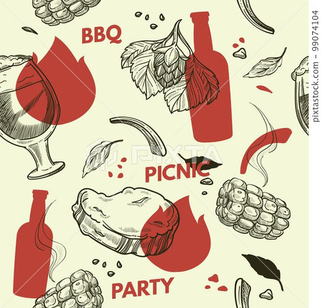 BBQ pinic party with beer and snacks patterns BBQ pinic party with beer and snacks patterns 99074104