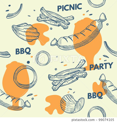 Picnic party, grilled meat and vegetables print Picnic party, grilled meat and vegetables print 99074105