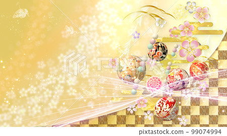 春天的花朵、球和蝴蝶華美的日式背景 春天的花朵、球和蝴蝶華美的日式背景 99074994