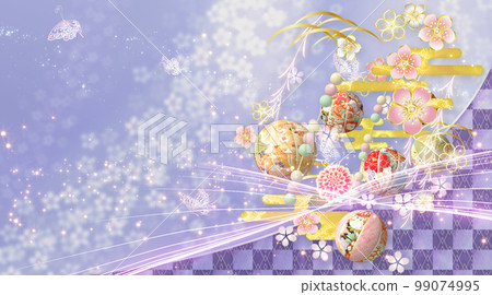 Gorgeous Japanese style background of spring flowers, balls and butterflies 99074995