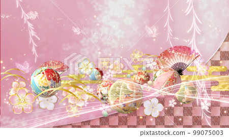 春天的花朵、球和蝴蝶華美的日式背景 春天的花朵、球和蝴蝶華美的日式背景 99075003