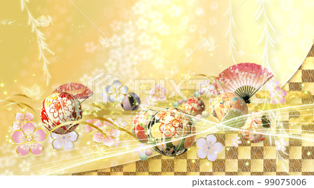 春天的花朵、球和蝴蝶華美的日式背景 春天的花朵、球和蝴蝶華美的日式背景 99075006