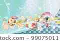 春天的花朵、球和蝴蝶華美的日式背景 99075011