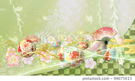 春天的花朵、球和蝴蝶華美的日式背景 春天的花朵、球和蝴蝶華美的日式背景 99075013
