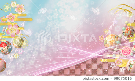 春天的花朵、球和蝴蝶華美的日式背景 春天的花朵、球和蝴蝶華美的日式背景 99075016