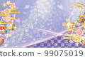 春天的花朵、球和蝴蝶華美的日式背景 99075019
