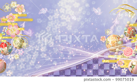 Gorgeous Japanese style background of spring flowers, balls and butterflies 99075019