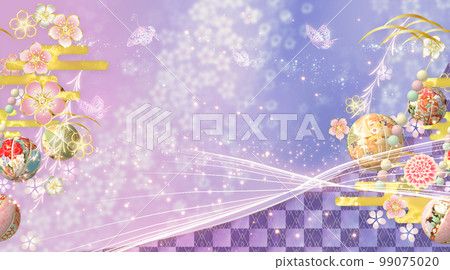 Gorgeous Japanese style background of spring flowers, balls and butterflies 99075020