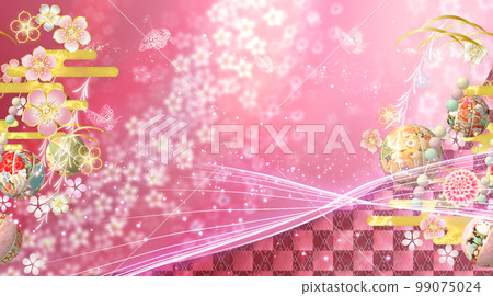 Gorgeous Japanese style background of spring flowers, balls and butterflies 99075024