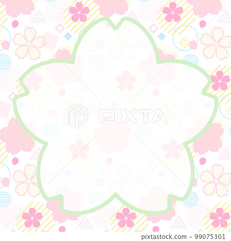 白色方塊上印有流行、可愛人物和櫻花的卡片 99075301