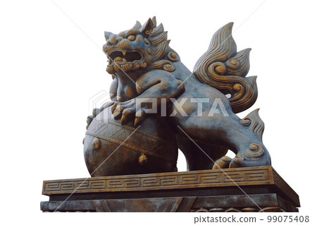 Metal statue. Guardian lion. Isolated on white background. Metal statue. Guardian lion. Isolated on white background. 99075408