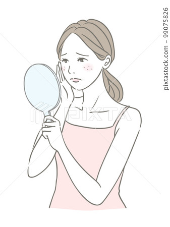 皮膚問題 痤瘡 雀斑 因皮膚問題而難過的女性 皮膚問題 痤瘡 雀斑 因皮膚問題而難過的女性 99075826