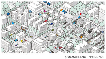 Three-dimensional view of the townscape. Cityscape. Three-dimensional view of the townscape. Cityscape. 99076768