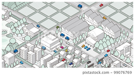 Three-dimensional view of the townscape. Cityscape. Three-dimensional view of the townscape. Cityscape. 99076769