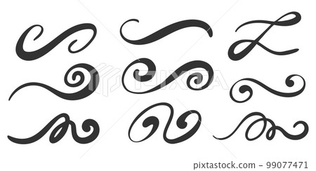 Swashes swoops and swishes calligraphy signs. Underlines hand drawn strokes. Vector symbols set. Swashes swoops and swishes calligraphy signs. Underlines hand drawn strokes. Vector symbols set. 99077471