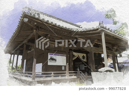 Watercolor-style Tachibana-dera Kannondo, Asuka Village, Nara Prefecture Watercolor-style Tachibana-dera Kannondo, Asuka Village, Nara Prefecture 99077828