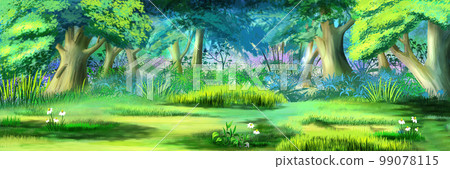 Deciduous forest in summer illustration Deciduous forest in summer illustration 99078115