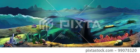 Ocean floor with seaweed and corals illustration Ocean floor with seaweed and corals illustration 99078120
